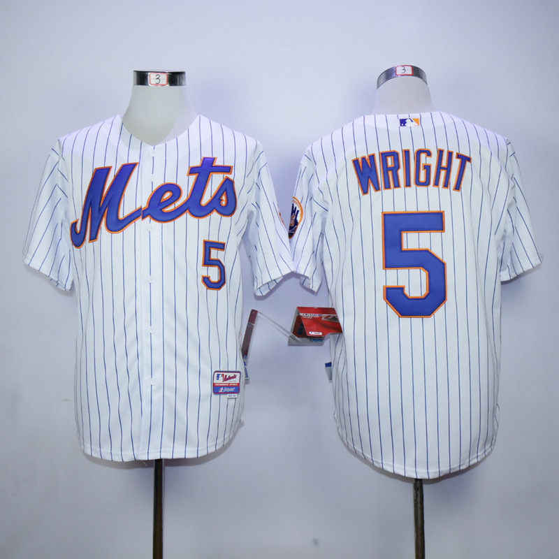 Men New York Mets #5 Wright White Stripe MLB Jerseys